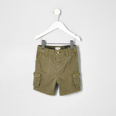 Mini boys khaki green cargo shorts